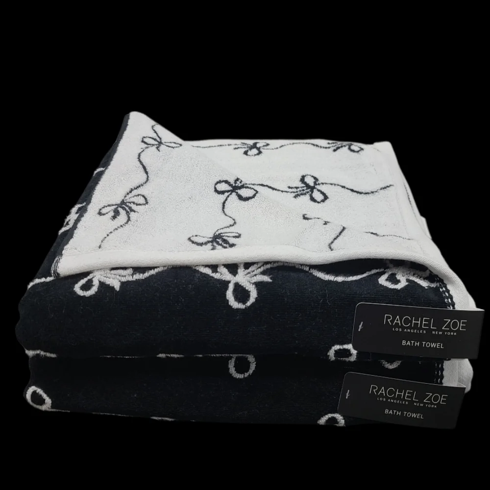 6pc Rachel Zoe Trailing Ribbon Coquette Bow Bath Hand Tip Towel Set NEW